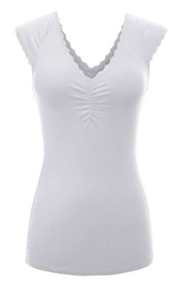 White deep v-neck lowcut sexy solid sleeveless top - Picture 2 of 2